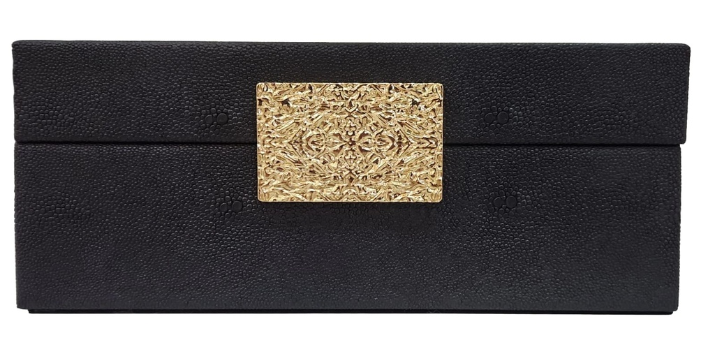 Black Leather Box with Gold Square Handle -Lg