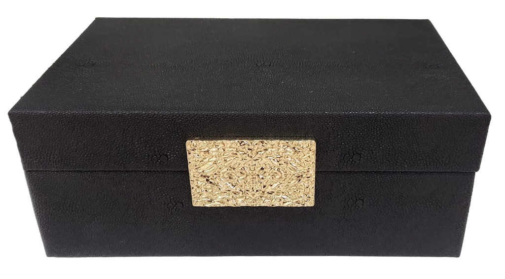 Black Leather Box with Gold Square Handle -Lg