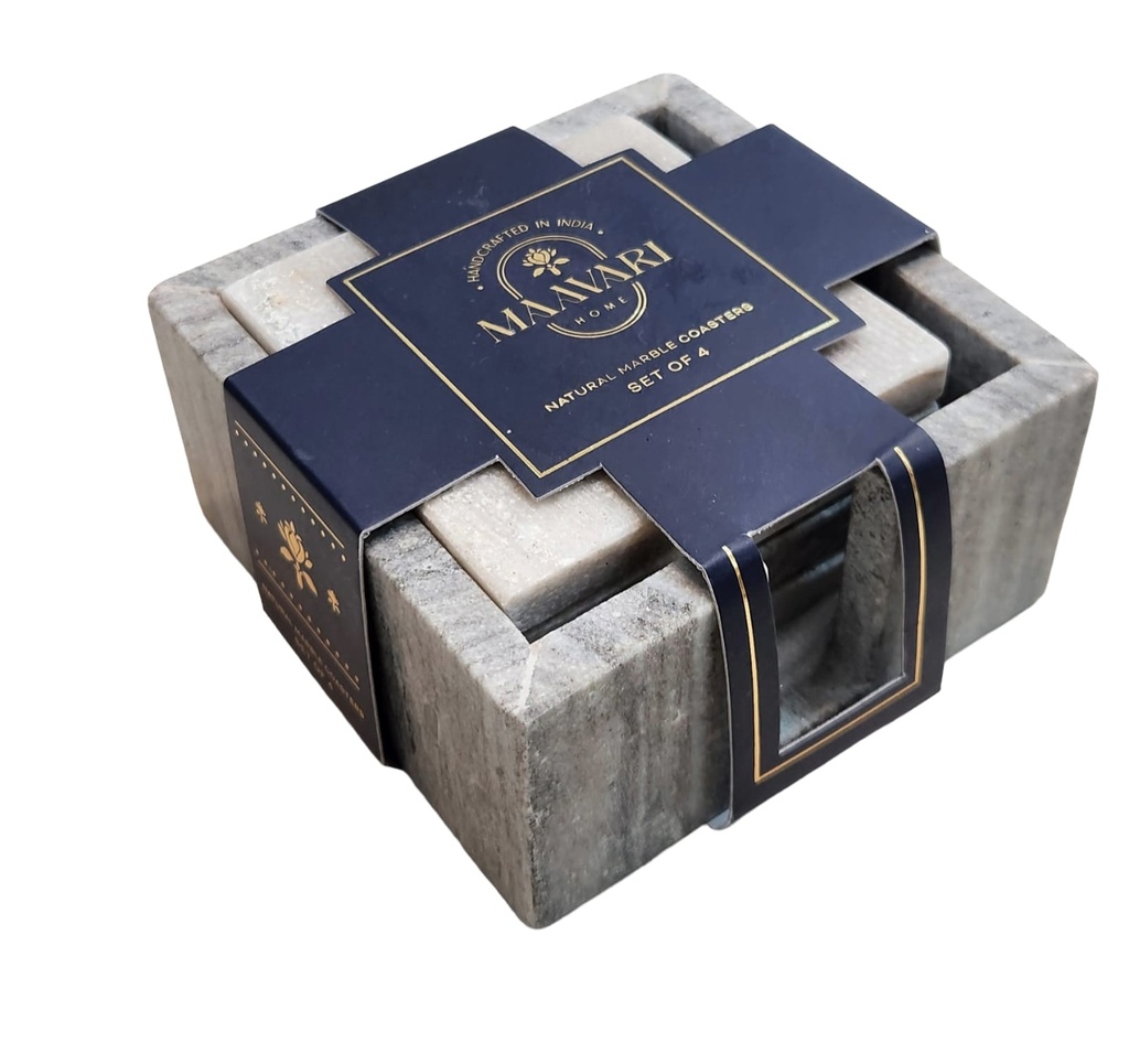 Marble Coasters in Brown Rectangular Marble Case set of 4 