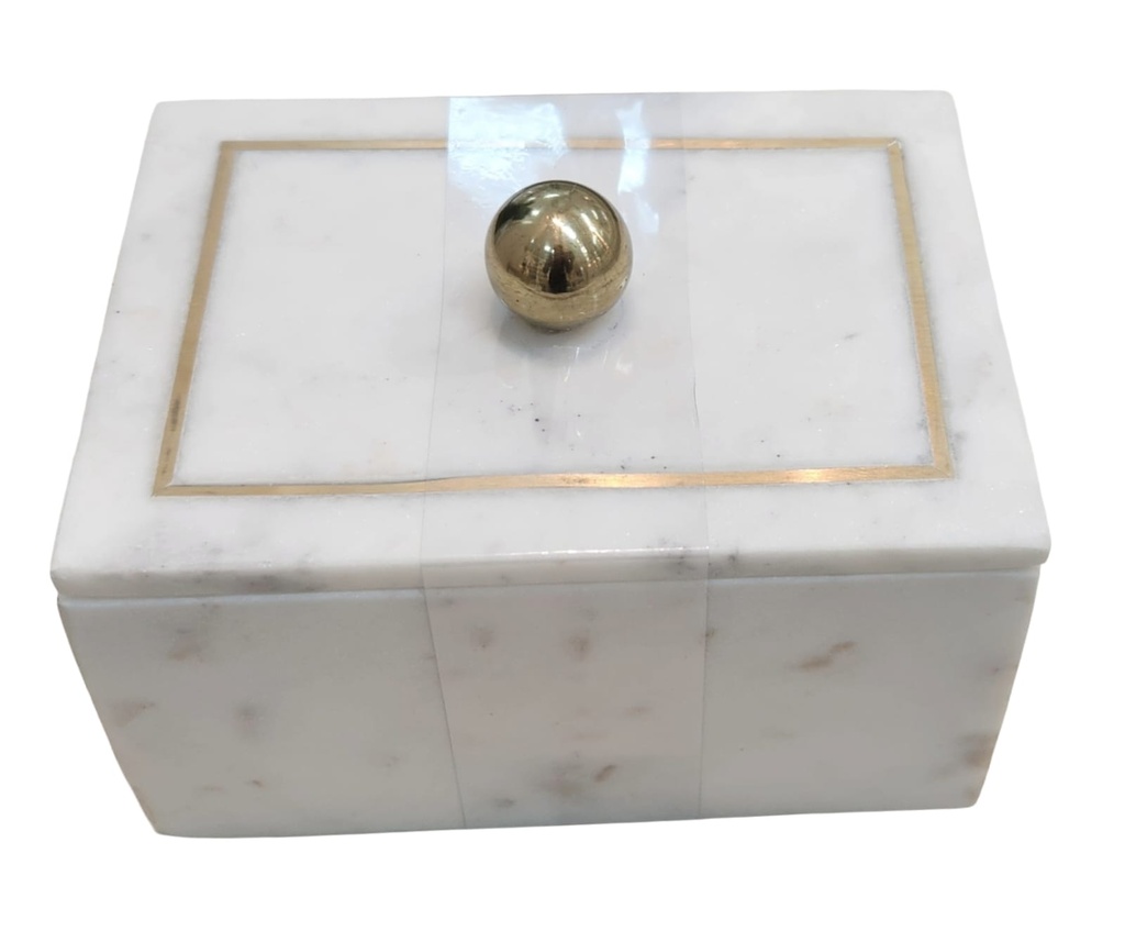 Marble Box With Gold Sphere Handle -Med 