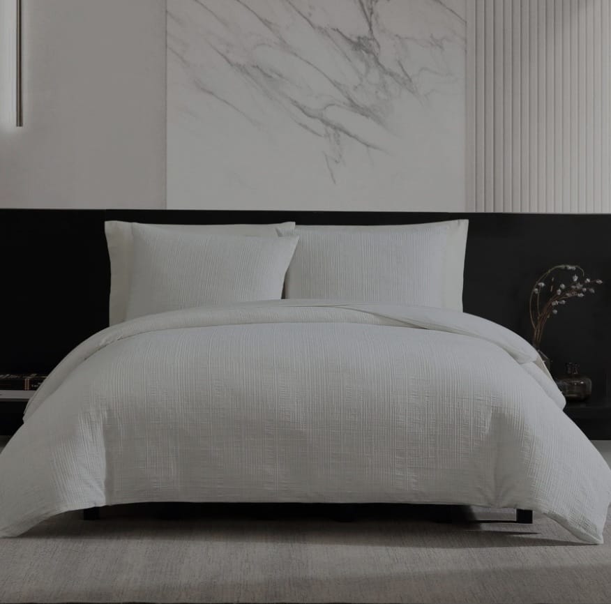 Vera Wang Textured Oversized King Comforter White with Line Design 