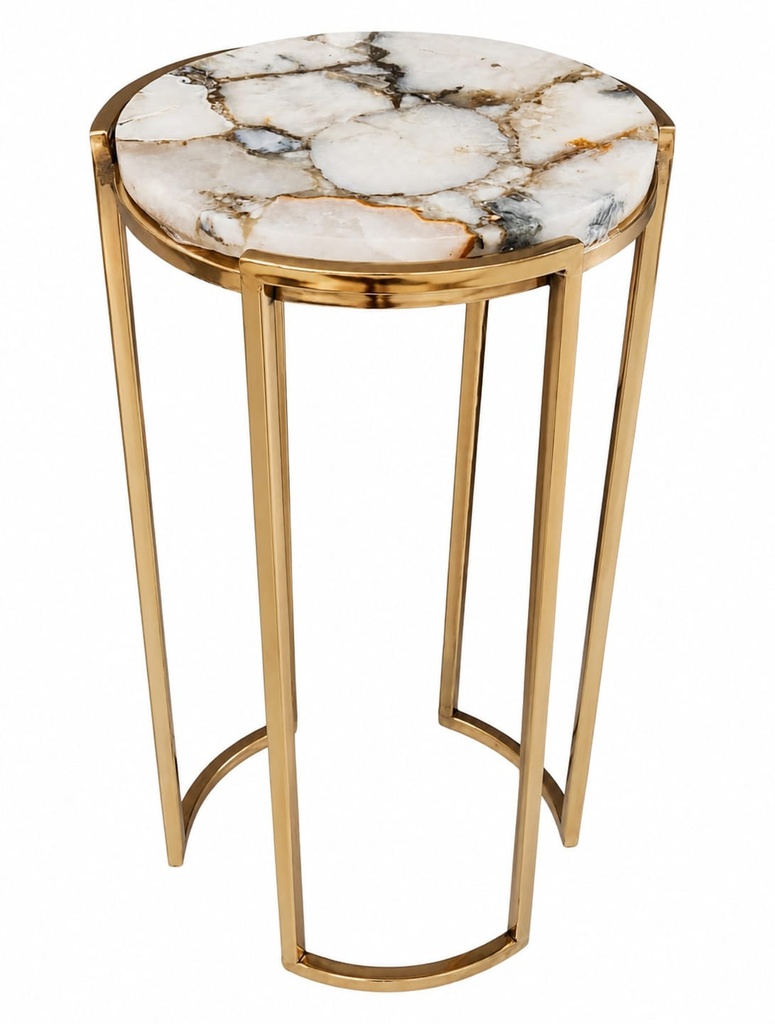 Agate Top with Gold Metal Base Side Table  