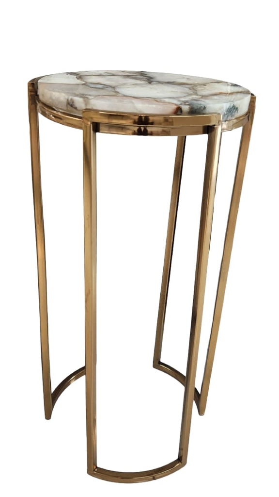 Agate Top with Gold Metal Base Side Table  
