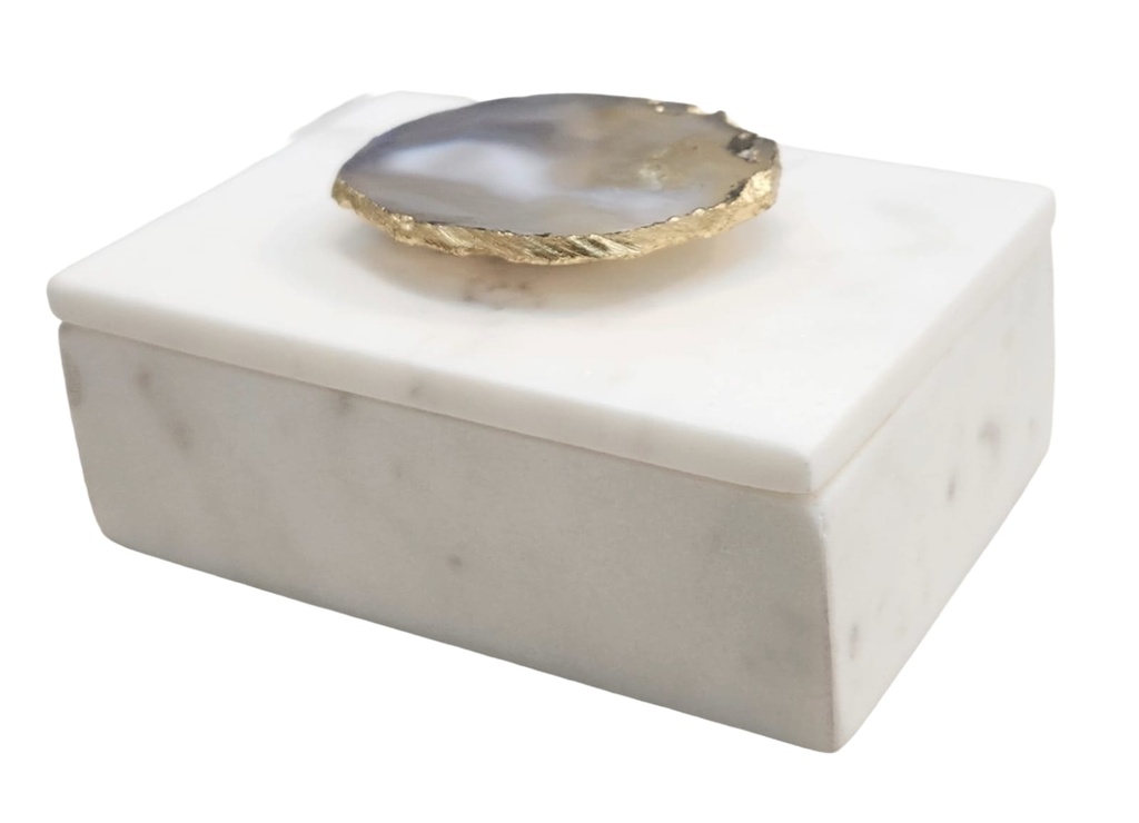 Marble Box With Agate Stone Handle  