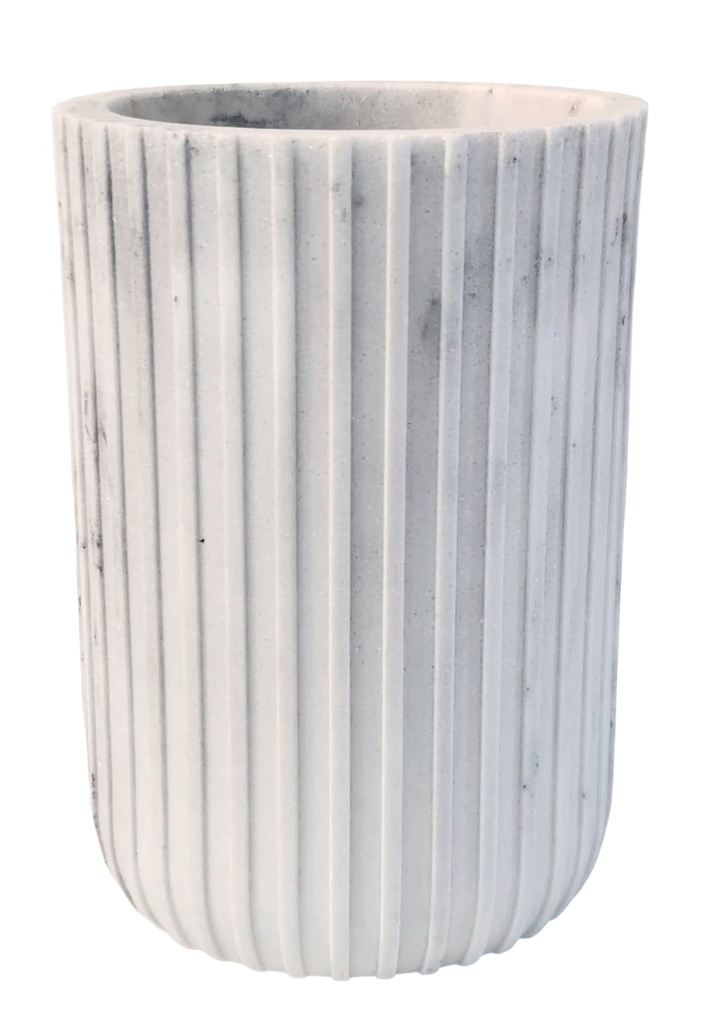 Cylindrical Marble Ribbed Bathroom Utensil Organizer    