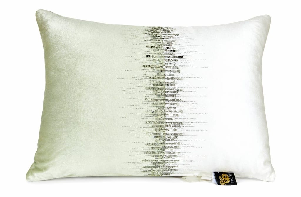 White & Green Colourblock Pillow With Beaded Details 