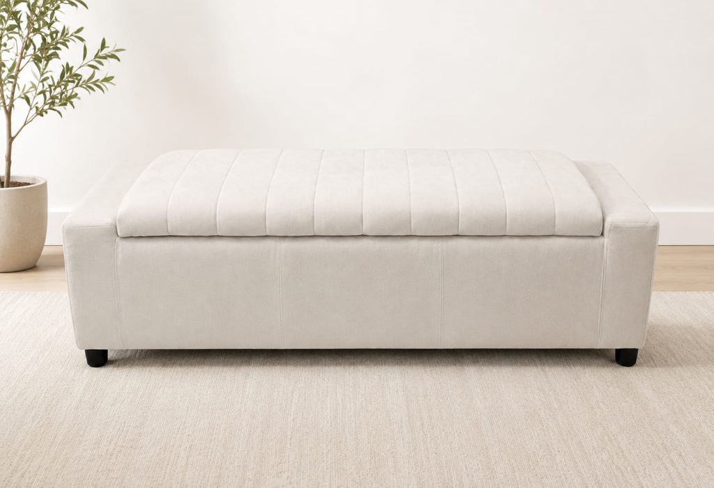 THE SERENITY - DL CUSTOM UPHOLSTERED IVORY CHANNELED STORAGE BENCH 