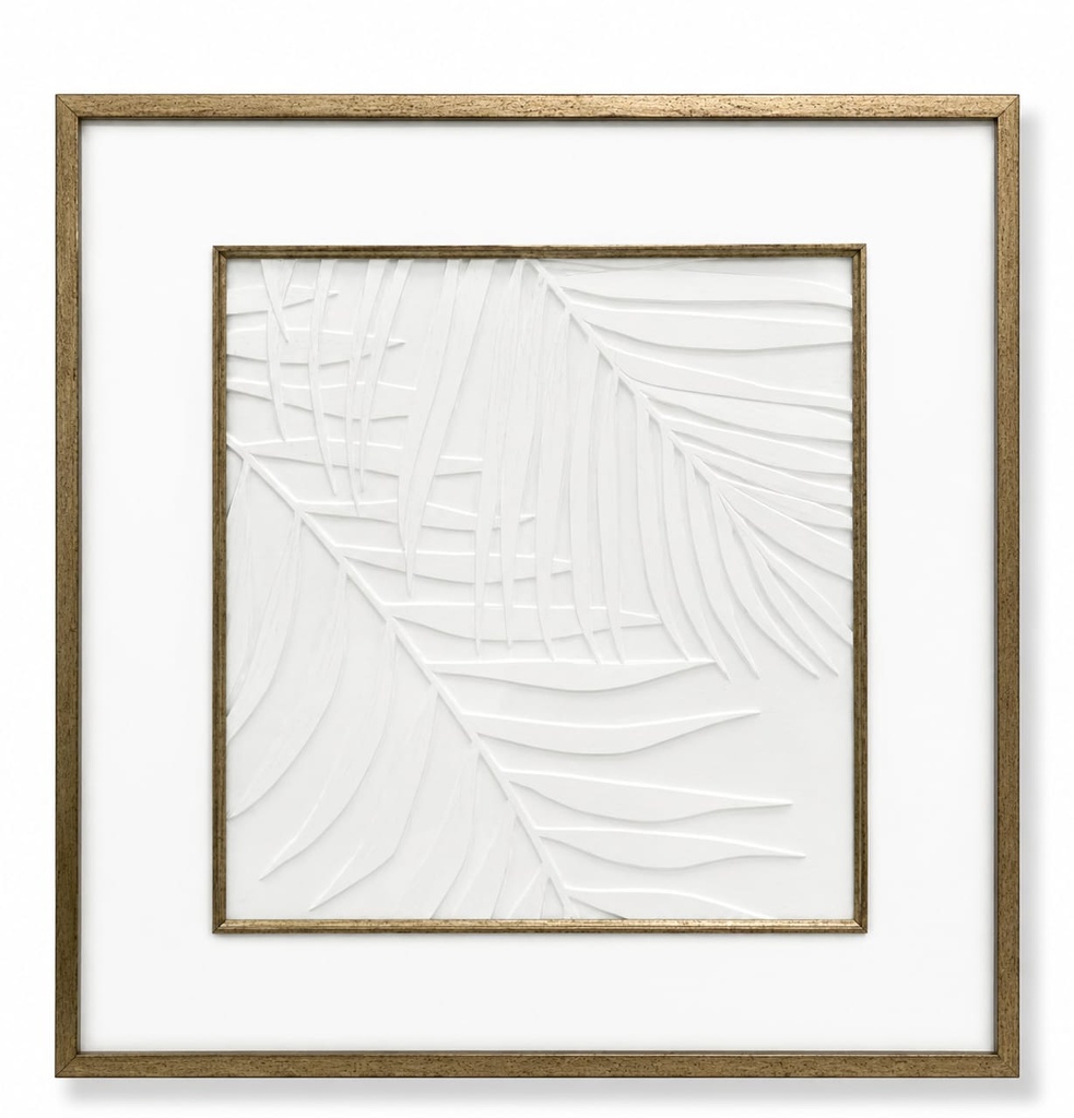 Gold Frame White Palm Leaf Wallart