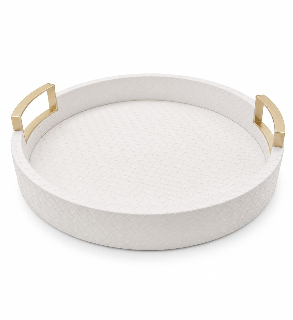 White Round Tray with Gold Handles Small  