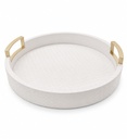 White Round Tray with Gold Handles Small  