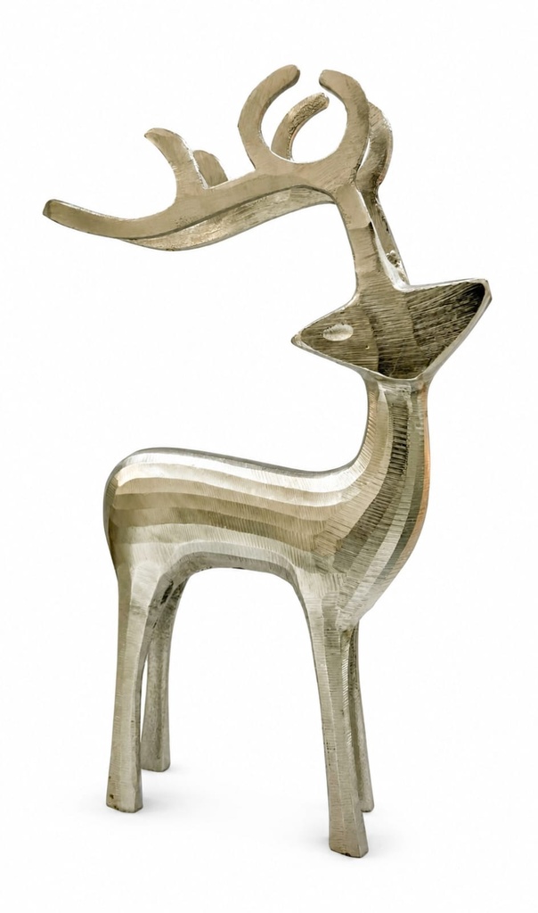 Standing Silver Textured Lines Metal Reindeer  