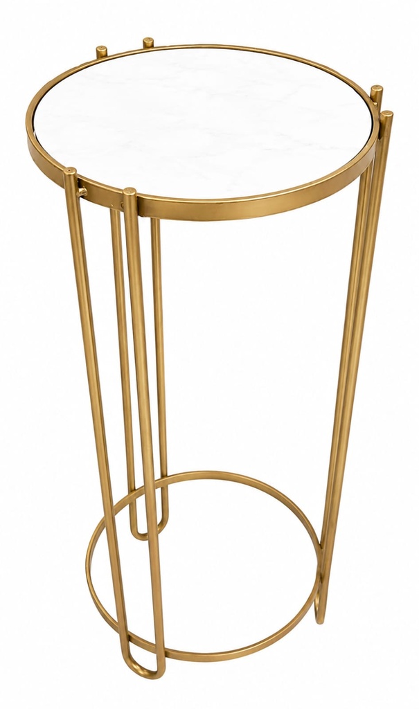 Marble Top Cylindrical Side Table with Gold Frame 