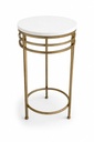 Marble Top Cylindrical side Table with Double Lined Gold Frame 