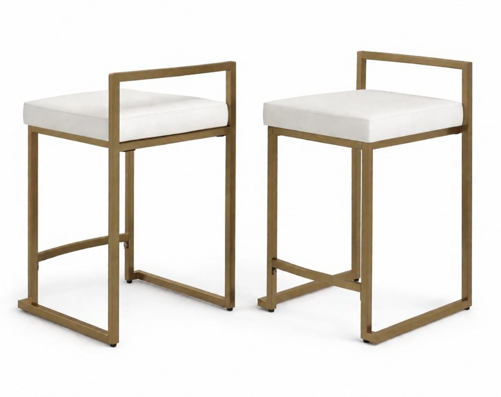 28" Progreso Upholstered Stool W/ Gold Frame-Ivory   