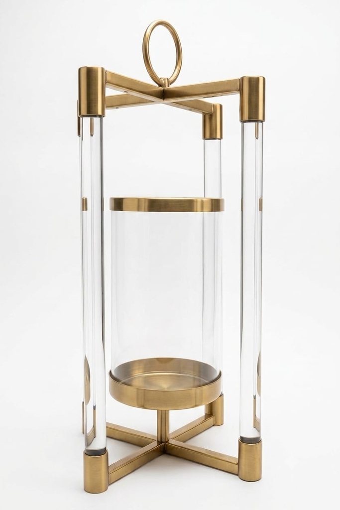 Acrylic & Gold Lantern Candle Holder  
