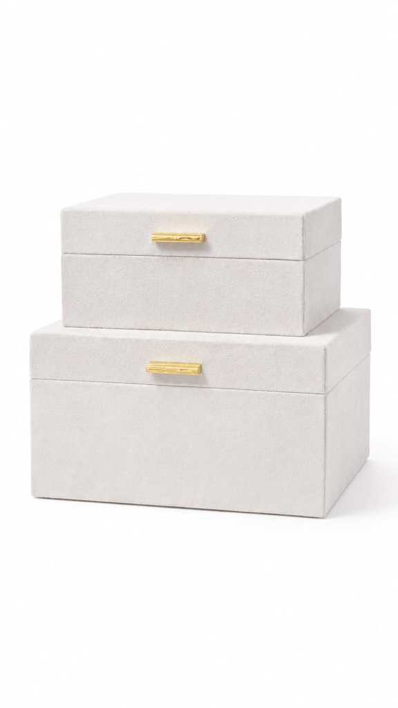 Ivory Suede Box With Gold Handle Small
