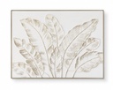 White Textured Leaf Painting with Gold Details