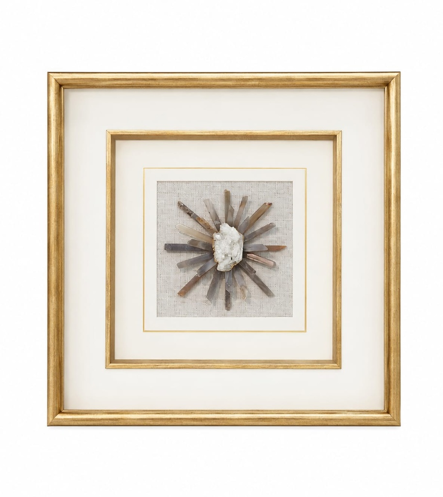 Gold Frame Black Crystal Agate Stone Wallart 