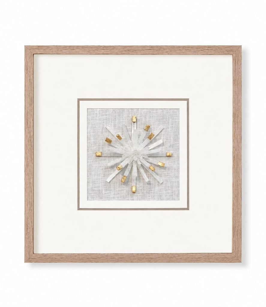 Selenite Crystal With Gold Details Shadow Box Wallart