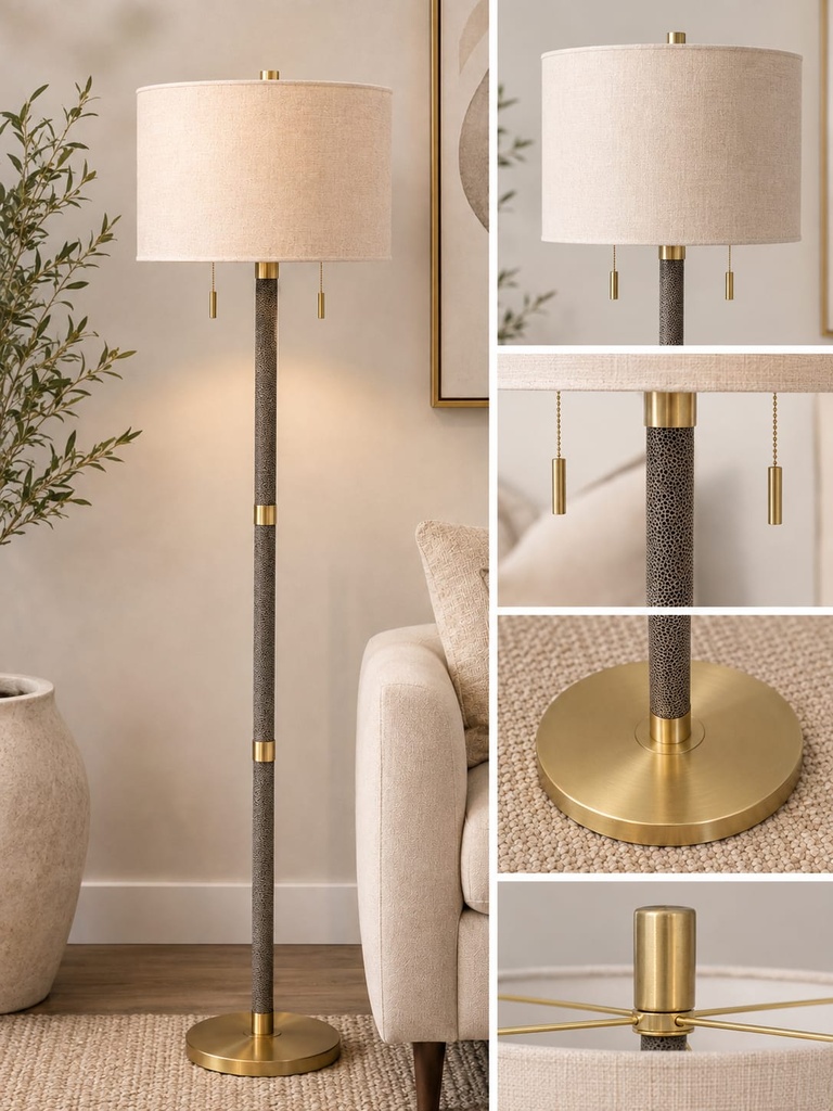 Gold & Patterned Base Floor Lamp 