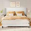 UPHOLSTERED PLATFORM BED WITH WINGBACK-KING WHITE 