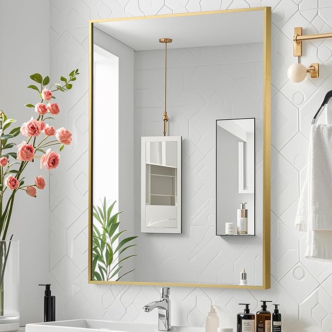 24"x36" GOLD RECTANGULAR BATHROOM MIRROR
