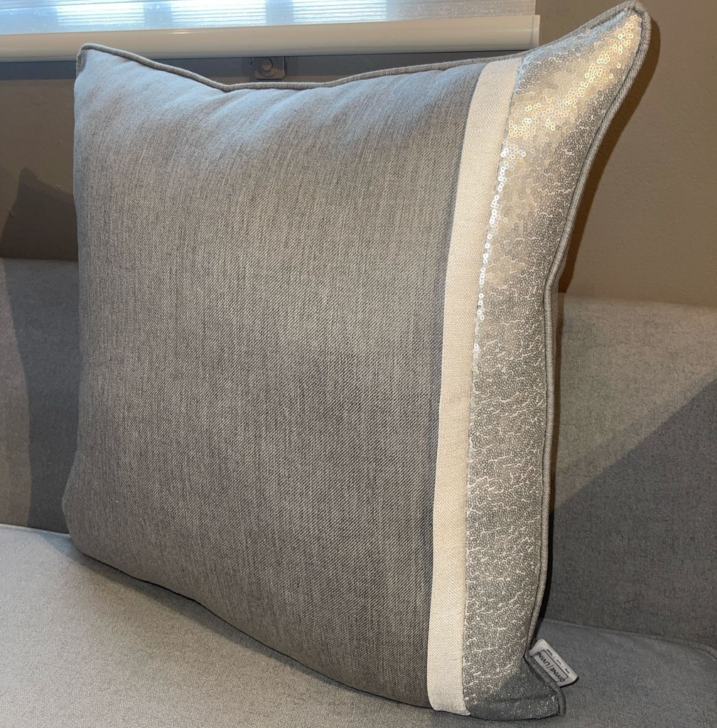 23" x 23" GREY PILLOW WITH SILVER DETAIL COLOUR BLOCK 