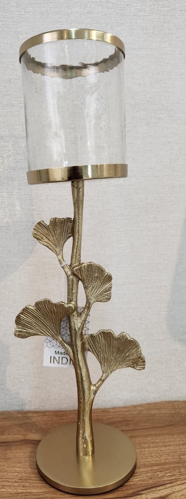 Gold Stem Candle Holder With Glass Shade 