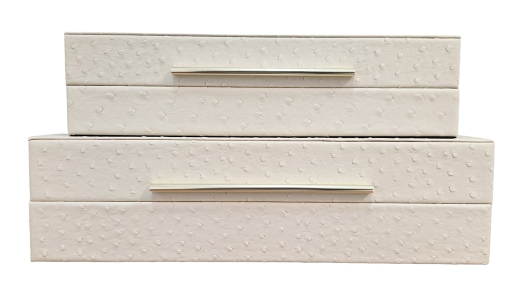 BEIGE LEATHER DOTTED TEXTURED BOX (LG)  
