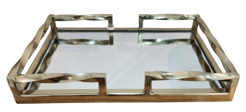 Gold-Handled Mirrored  Rectangular Tray (SM) 