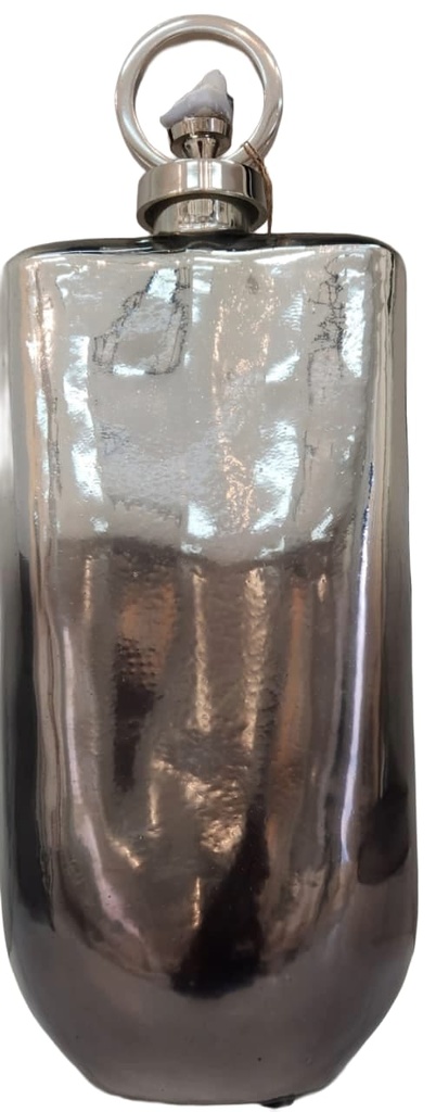 19" Metallic Glass Bottle 
W/ Stone Top- Silver