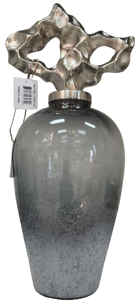 18" Glass Vase With Silver Textured Lid