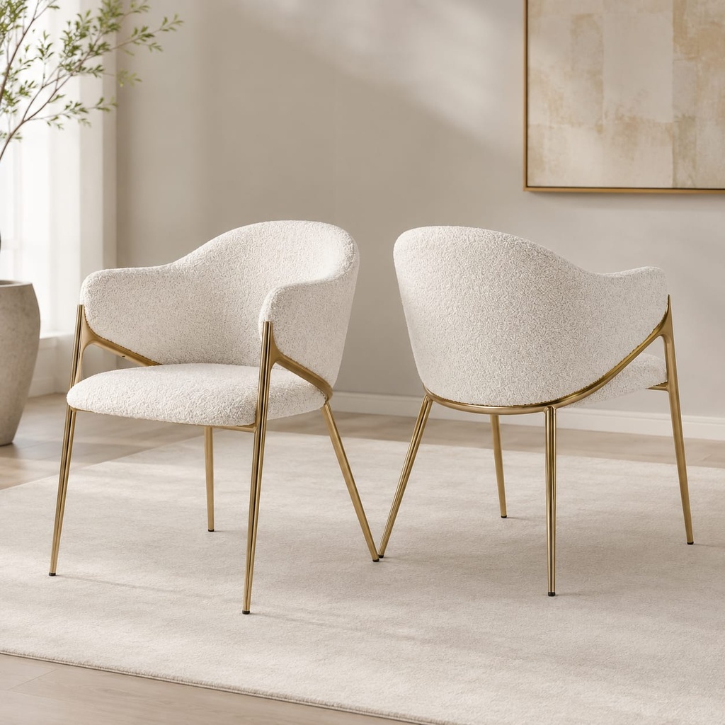 Cream Velvet Dining Chair W/ Gold Legs 