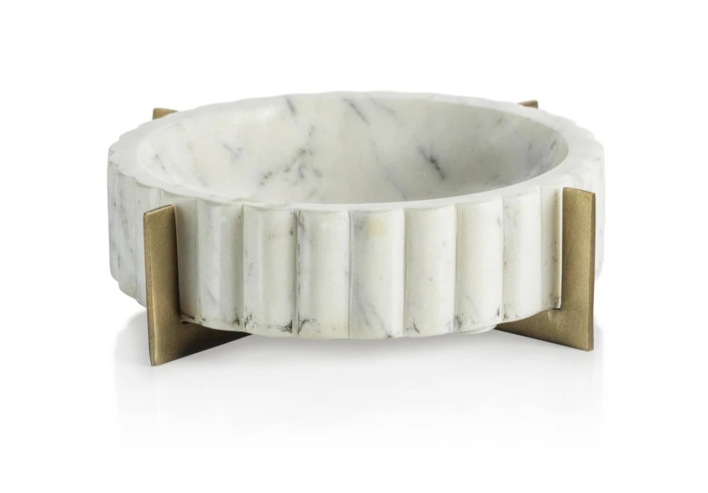 Scalloped Marble Bowl on Metal Stand