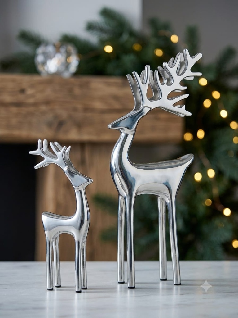 MEDIUM DECORATIVE REINDEER - POLISHED NICKEL 