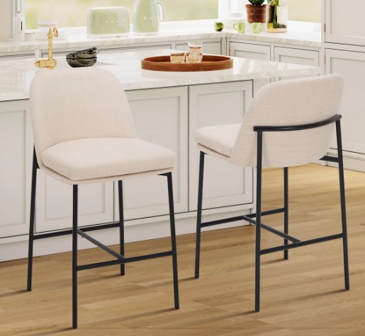 "36" Upholstered Stool with Black Metal Frame-Ivory 