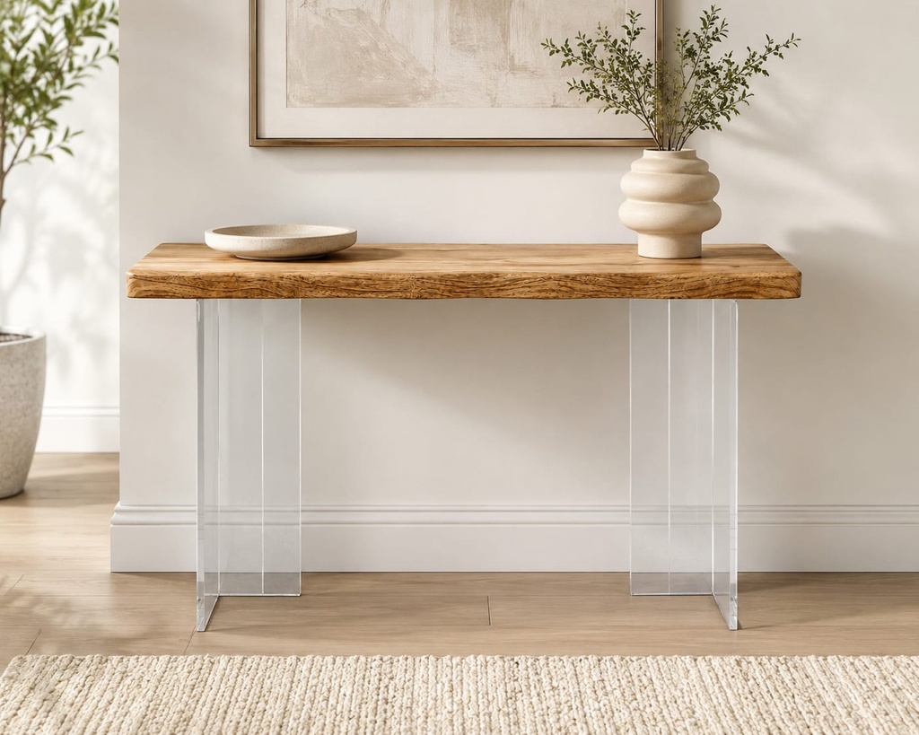 47.24'' Modern Acrylic Console Table-Brown Top 