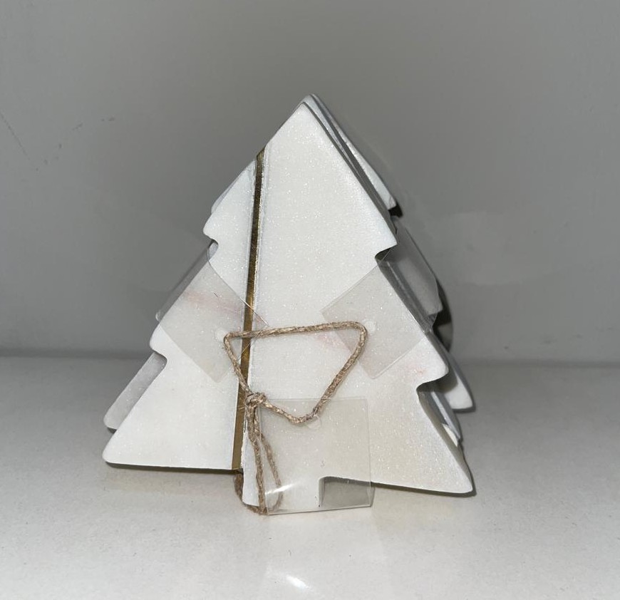 White Marble Christmas Tree Coasters with Gold Inlay (Set of 4)  