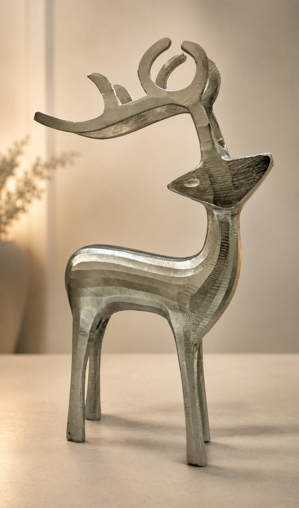 Standing Silver Textured Lines Metal Reindeer  