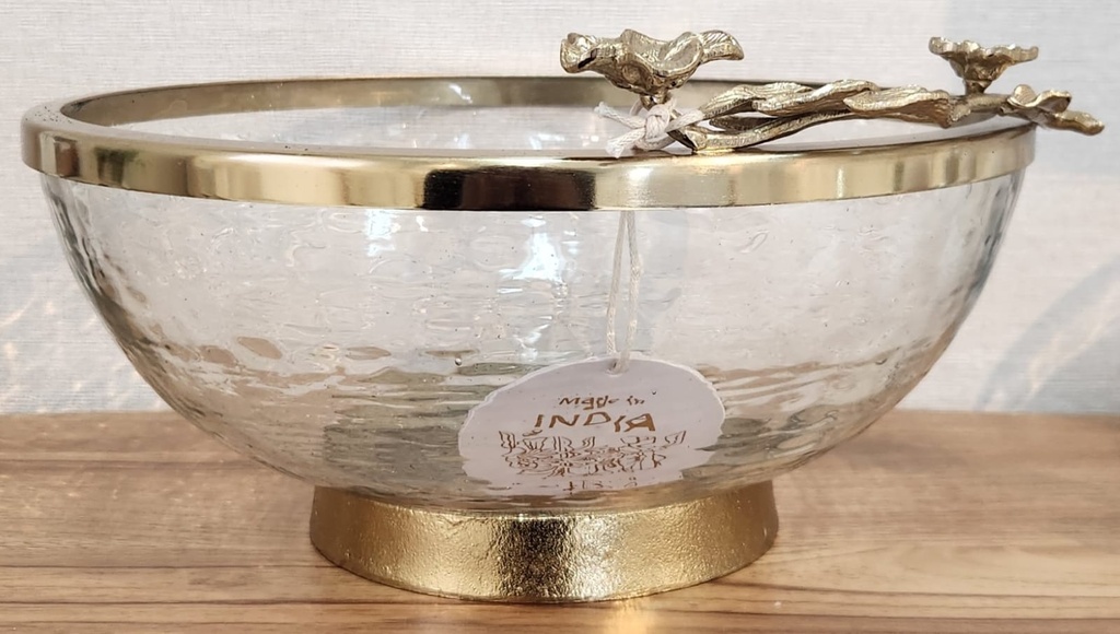 Floral Gold Rim Glass Bowl-Large  