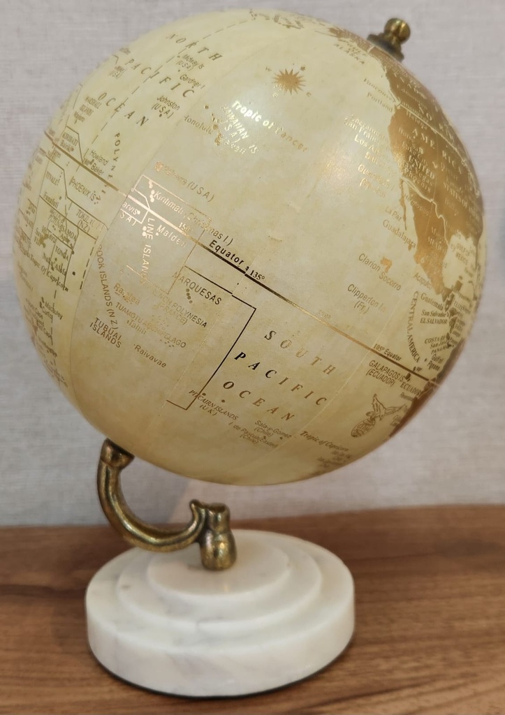 Cream & Gold Marble Base Tabletop Globe  