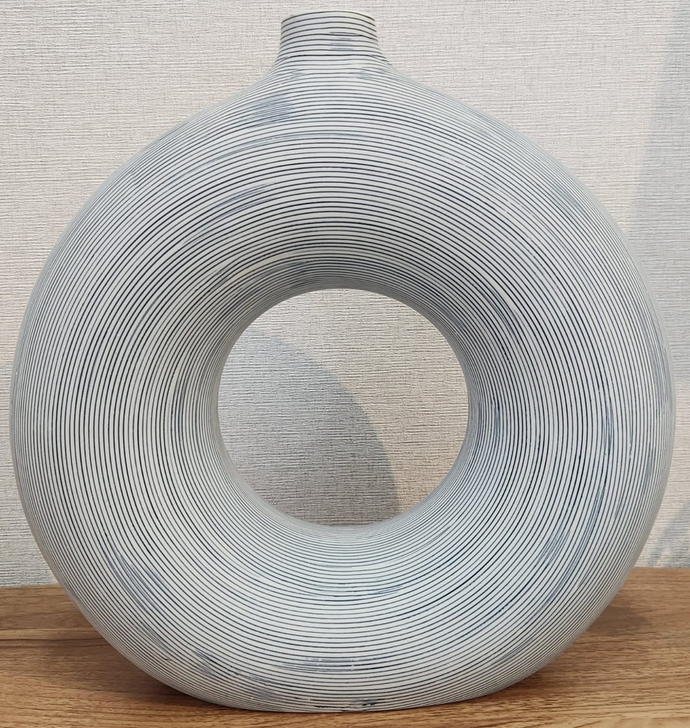 Blue and Ivory Stripped Round Vase  