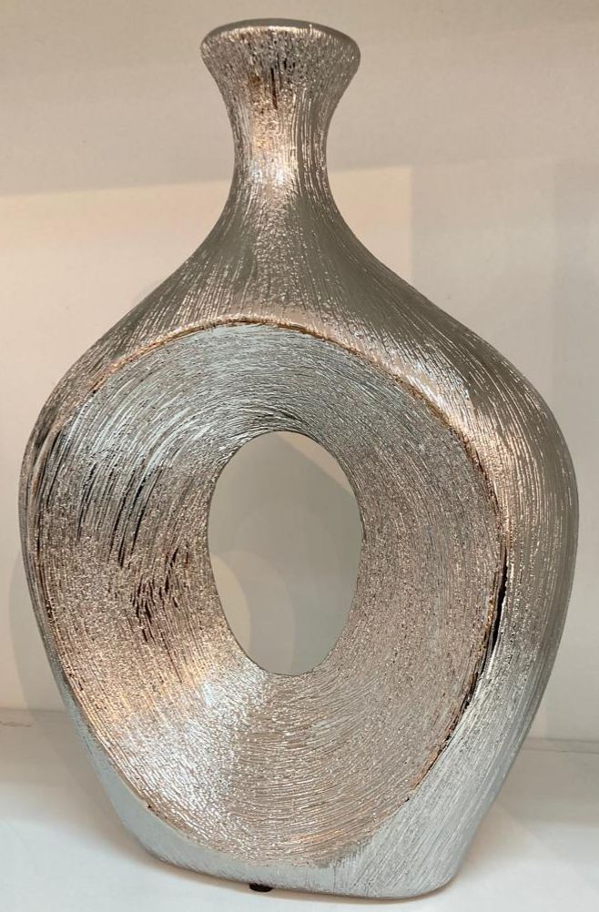 Silver Abstract Textured Glass Vase  