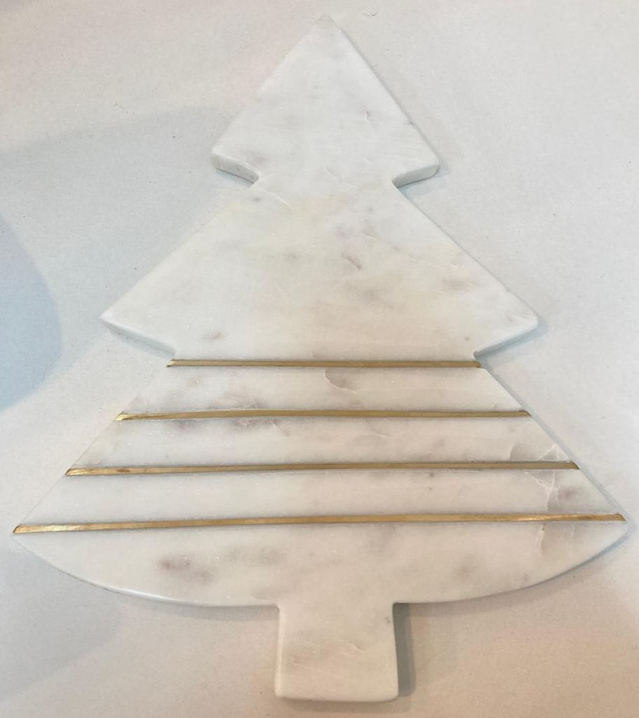 Marble Christmas Tree W/ Gold Inlay Cheese Board 