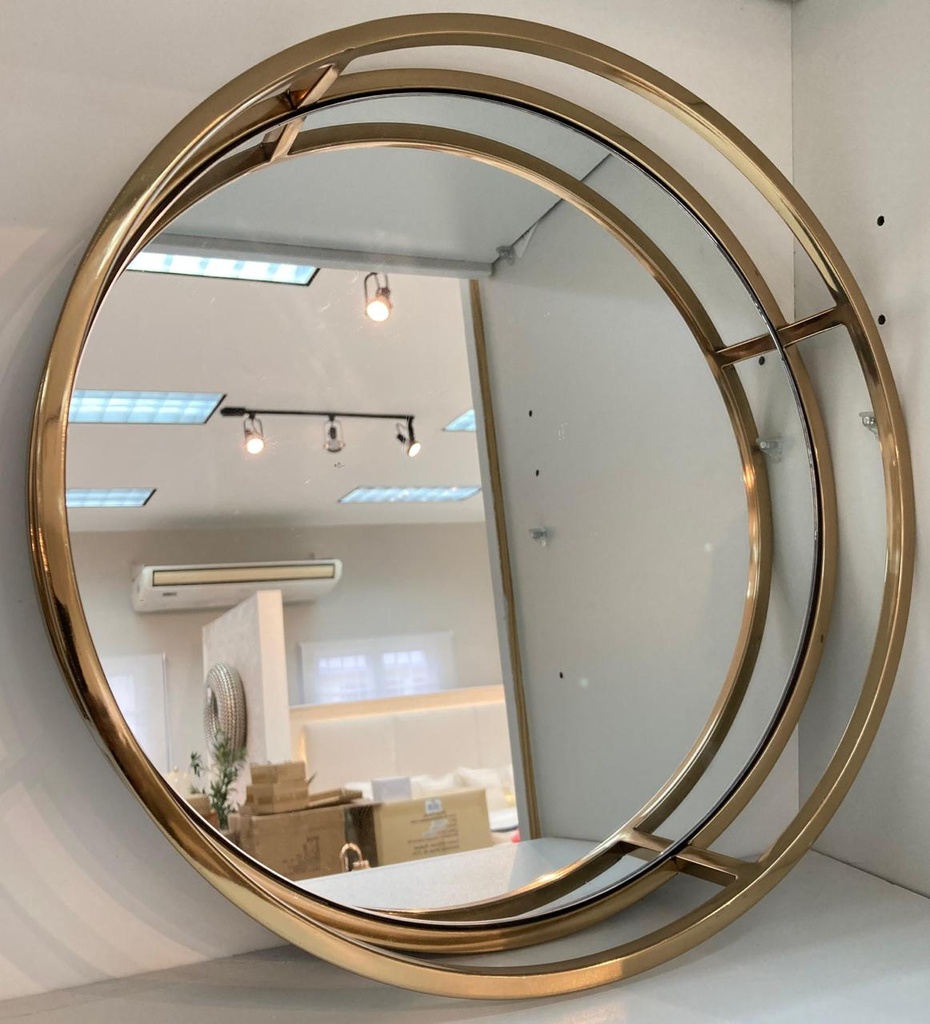Circular Mirrored Tray W/ Gold Lined Base   