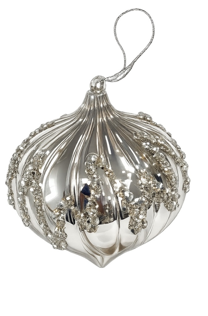 Silver & Glass Ornament W/ Glitter Details 