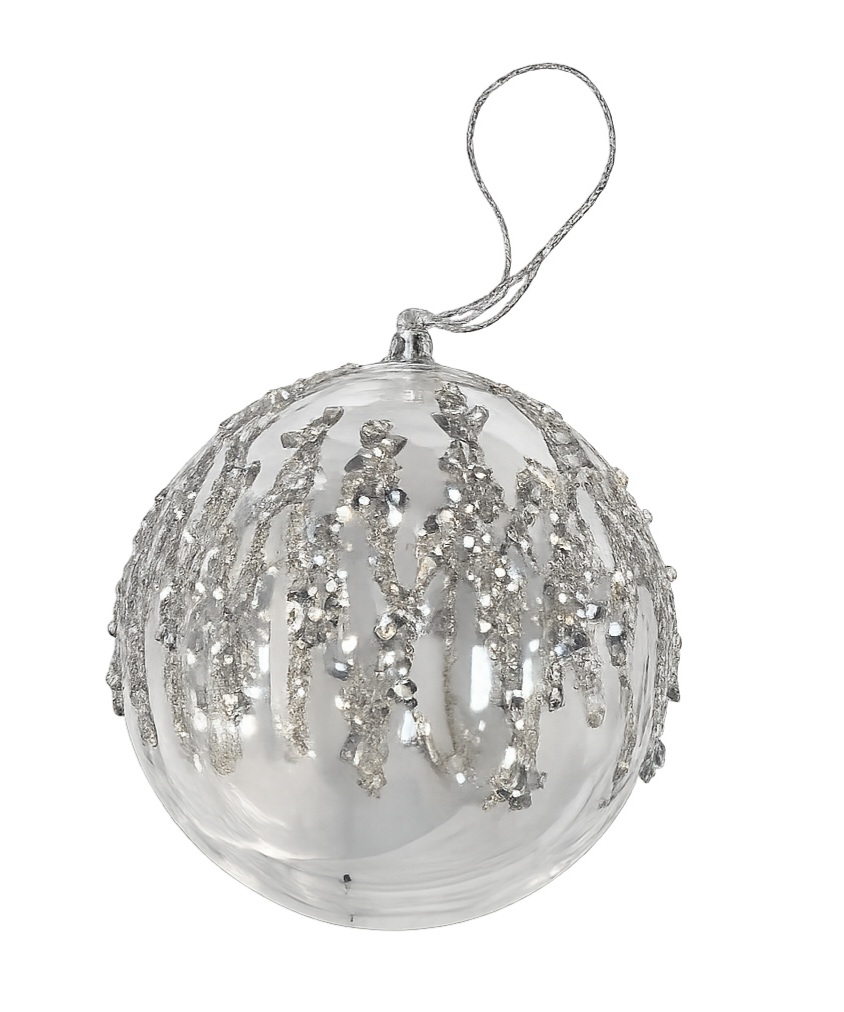 Transparent & Silver Glitter Glass Ornament 