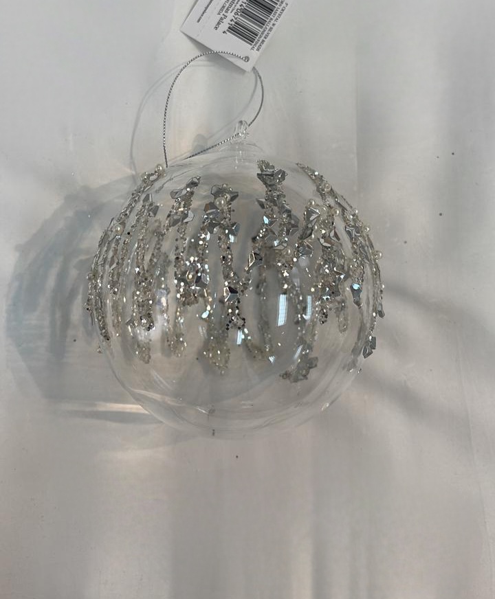 Transparent & Silver Glitter Glass Ornament 