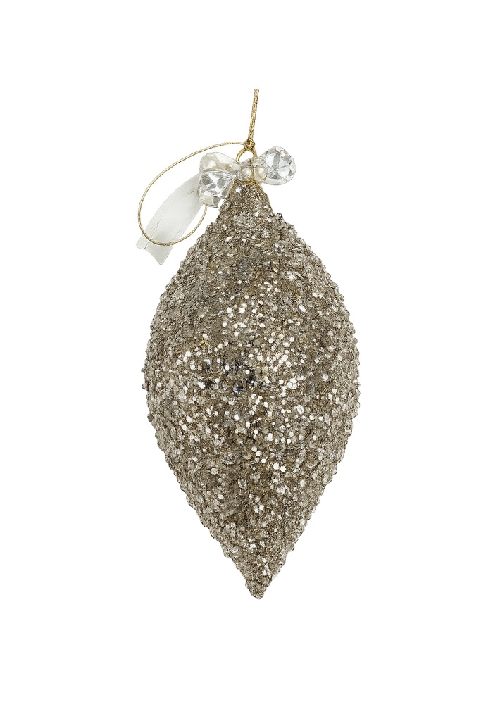 Gold Glittered Ornament W/ Pearl and Crystal Gems 