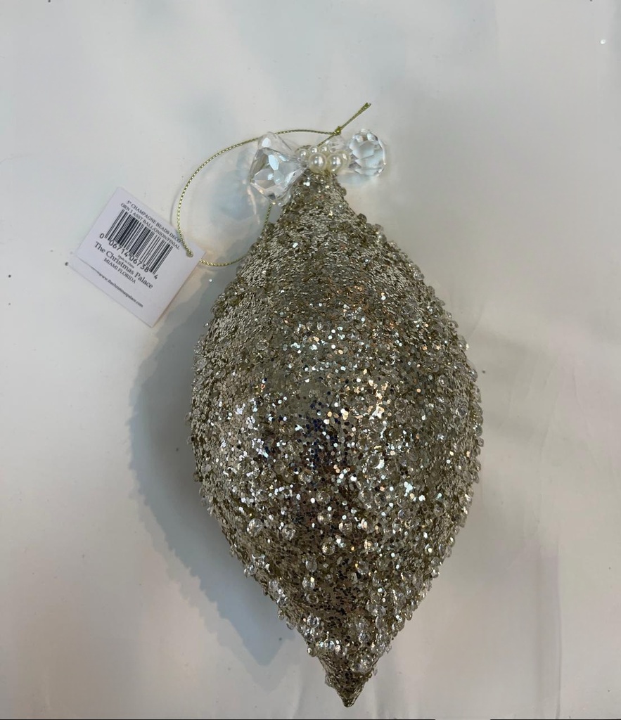 Gold Glittered Ornament W/ Pearl and Crystal Gems 
